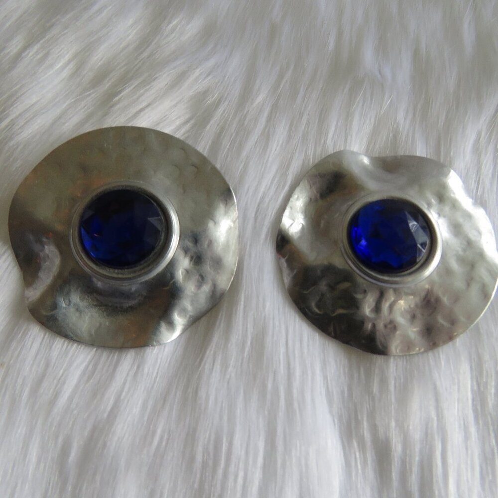 Vintage Blue and Silver Hammered Earrings